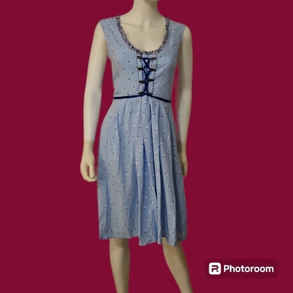 JASAMBAC Light Blue Floral Lace-up Front Sleeveless Dress - Picture 1 of 14